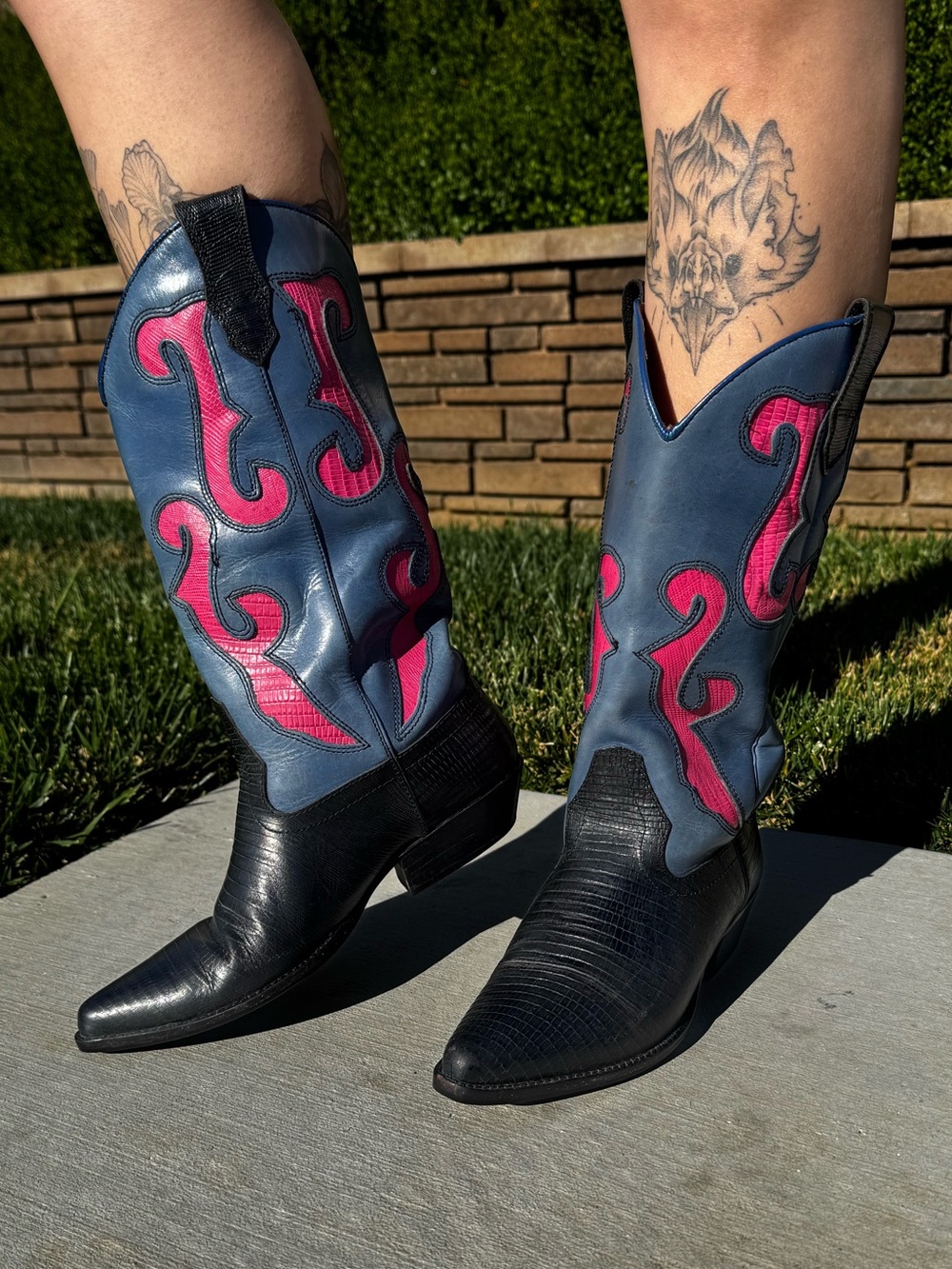 Nine West Blue, Pink and black Western Boots